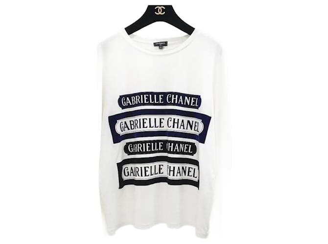 Chanel Weißes, langärmliges Gabrielle-T-Shirt-Oberteil aus Baumwolle mit Samtdetail  ref.912285