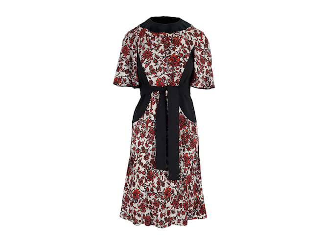 Louis Vuitton Robe Rouge Noir Imprimé Floral Viscose Multicolore  ref.912377