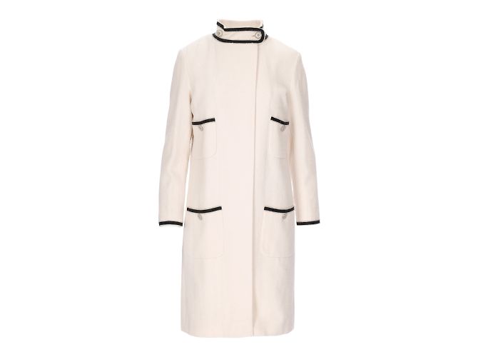 Timeless Chanel High Neck Wool Coat Eggshell