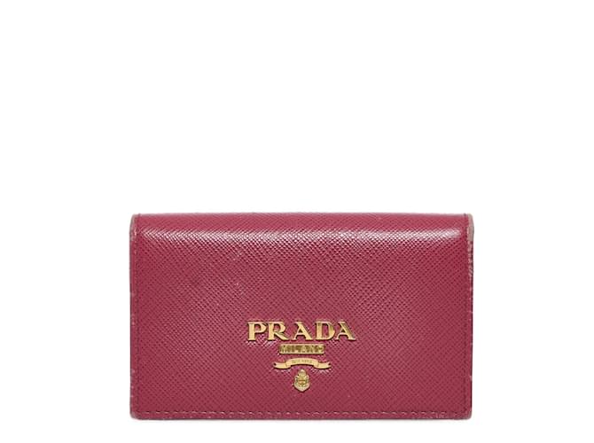 Prada Saffiano Leder Bifold Kartenhalter Leder Kartenetui in gutem Zustand Pink  ref.913345