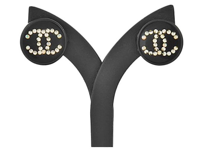 *Chanel Rhinestone Earrings Black Metal Plastic  ref.913393