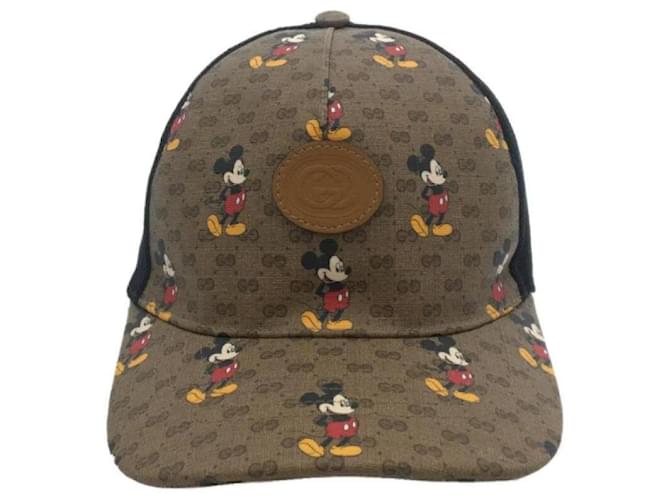 **Gucci GG Supreme Baseballkappe mit Mickey-Mouse-Motiv Braun Schwarz Polyester  ref.913397