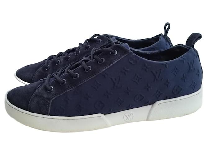 Louis Vuitton Navy Blue Suede And Fabric Trainers Low Top Sneakers