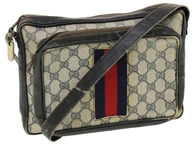 GUCCI GG Canvas Sherry Line Shoulder Bag PVC Leather Gray Red Navy Auth rd4916 Grey Navy blue  ref.913551