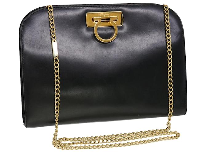 Salvatore Ferragamo Chain Shoulder Bag Leather Black Auth 41250  ref.913553