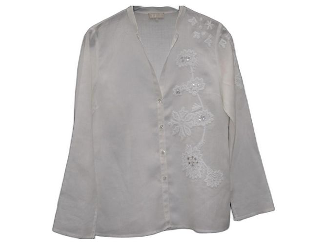 Marella Linen Embroidered Shirt Eggshell