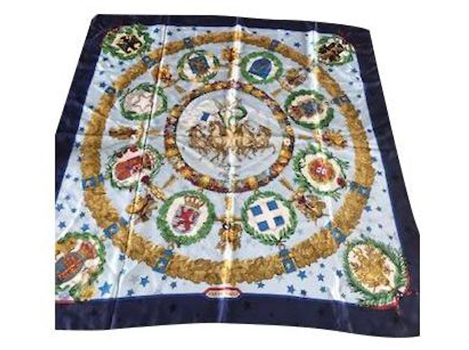 Sciarpa di seta Hermès Emblemi d'Europa blu navy