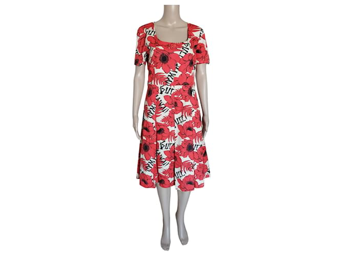 Beige and poppy red Gucci dress Cotton  ref.913665