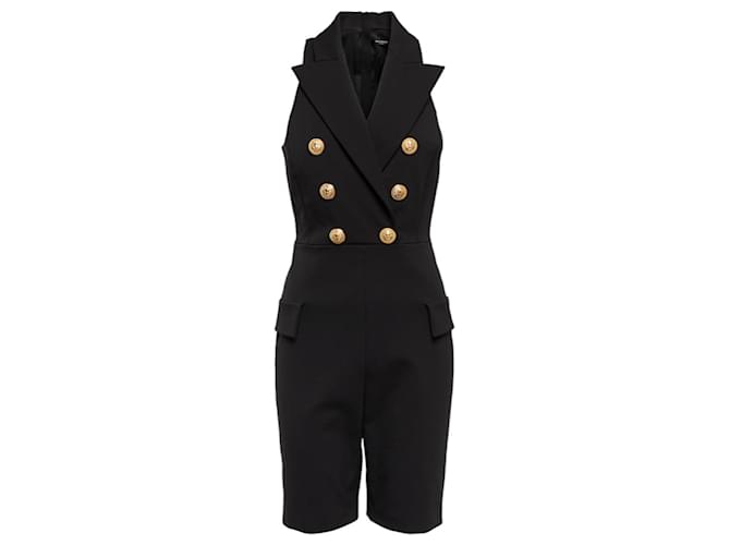 Balmain short jumpsuit black gold lion head buttons Cotton  ref.913666