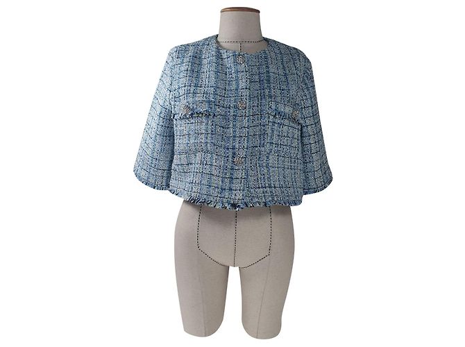 Blazer Maje em tweed azul