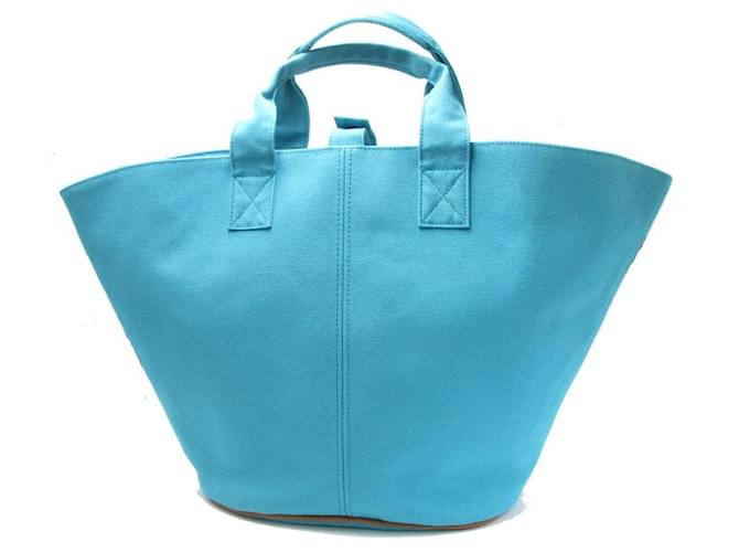 Hermès Hermes-Einkaufstasche mit Beutel Blau Leinwand  ref.914398