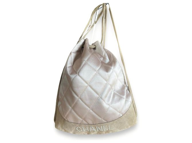 Chanel Gabrielle coco mochila, estilo mochila, Acolchoado de volta Marrom Rosa