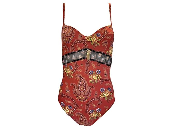 Christian Dior Dior Russian pesley Paisley Flowers Body Maillot Bikini Polyamide Rouge Multicolore  ref.914501