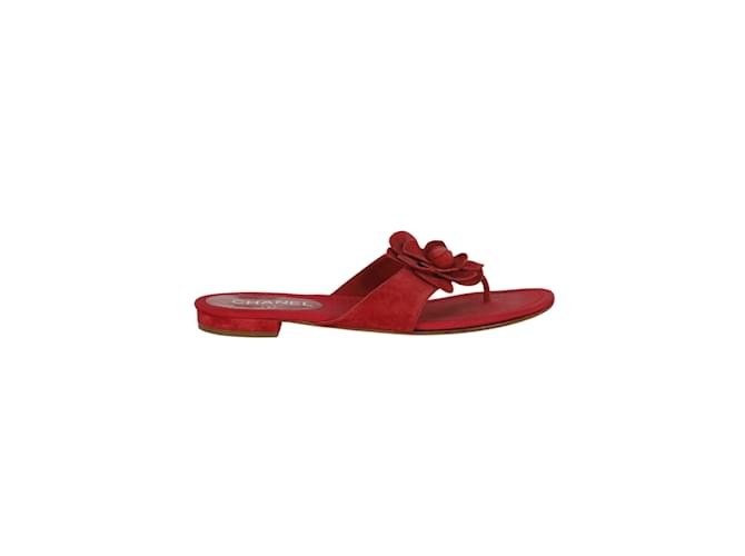 Sandales plates Chanel Camélia Rouge  ref.914579