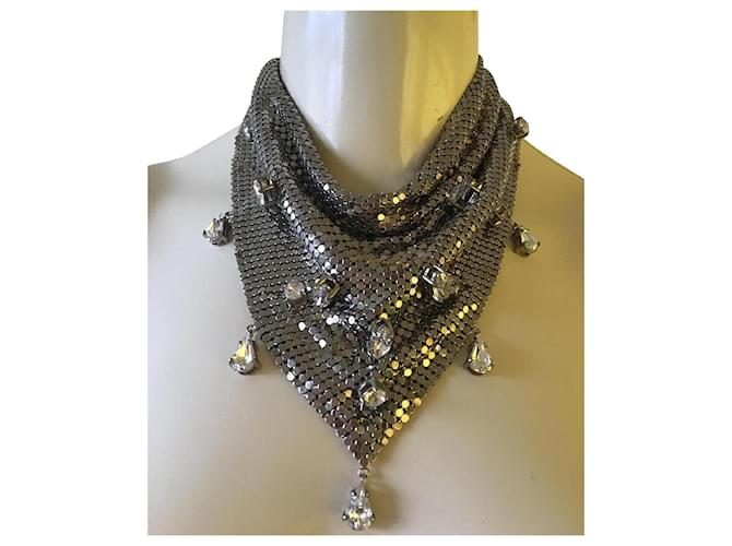Prada Crystal Bib Necklace Silver-plated  ref.914597