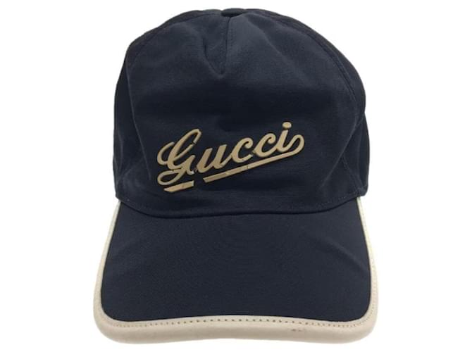 **Gucci Navy Logo Baseball Cap Navy blue Nylon  ref.915442