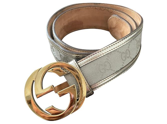 Gucci Interlocking Buckle Belt Silver Leather Silvery