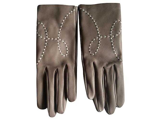 Hermès Handschuhe Taupe Leder  ref.915585