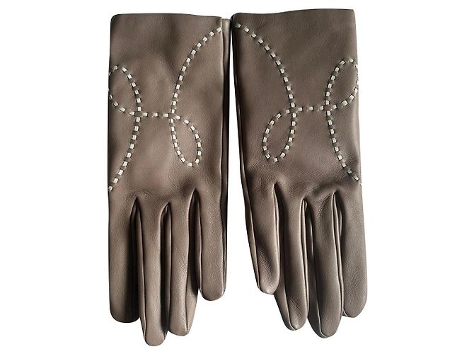 Luvas Kelly Hermès de couro taupe