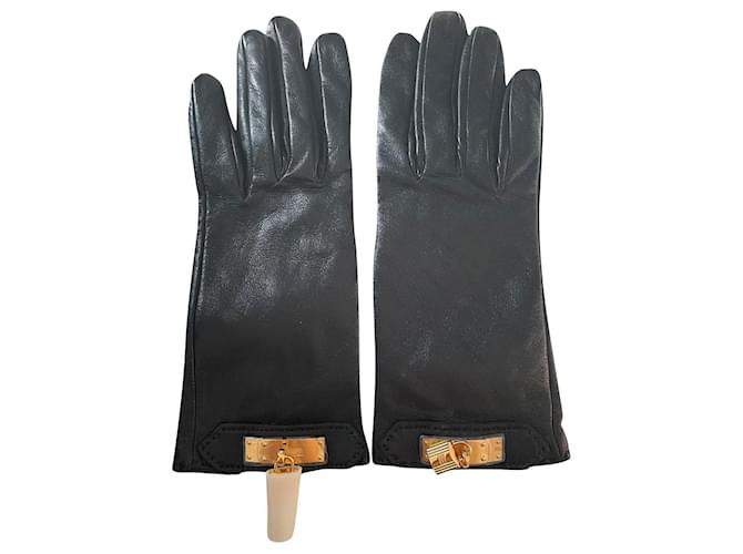 Hermès Handschuhe Schwarz Leder  ref.915591