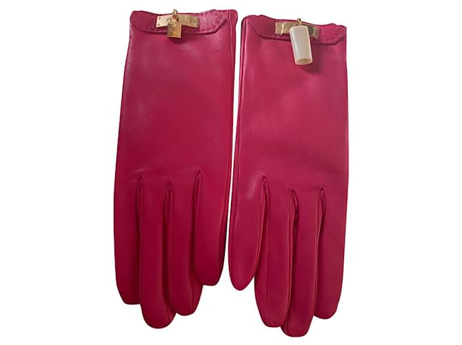 Hermès Gloves Pink Leather  ref.915592