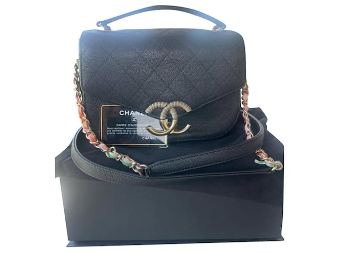 Chanel Cuba 17C, 2017 Cruise Resort Thread Around Black Quilted Caviar Small Flap Bag with full set, BOX, dustbag,authenticity card. Multiple colors Leather  ref.915595