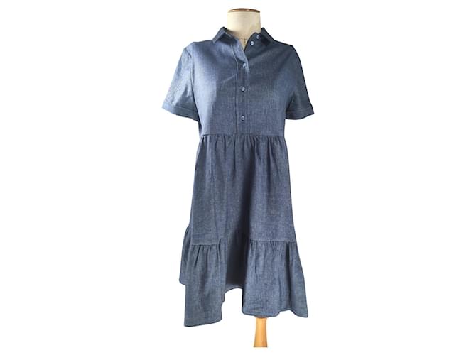 Claudie Pierlot Dresses Blue Linen Lyocell  ref.915598