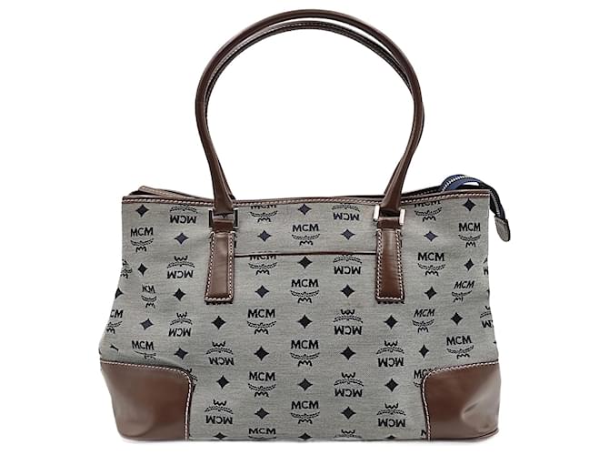MCM shoulder shopper bag in monogram canvas Grey Cloth  ref.915601