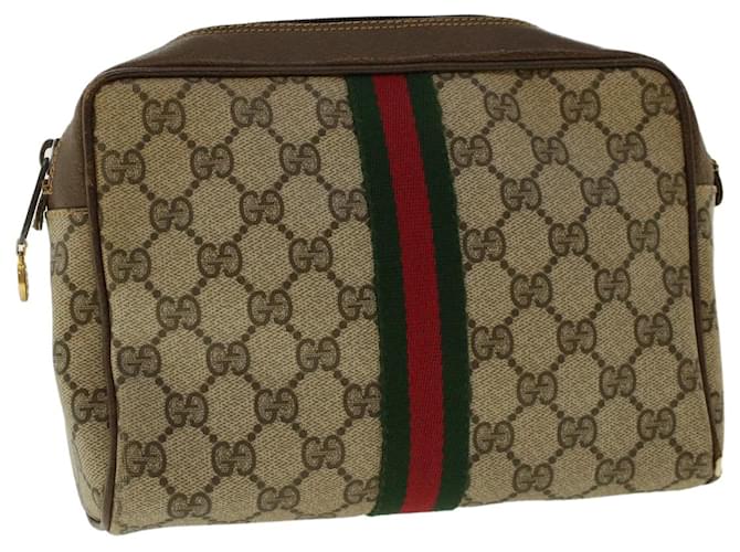 GUCCI GG Canvas Web Sherry Line Clutch Bag Beige Red Green 010.378. auth 41257  ref.915645