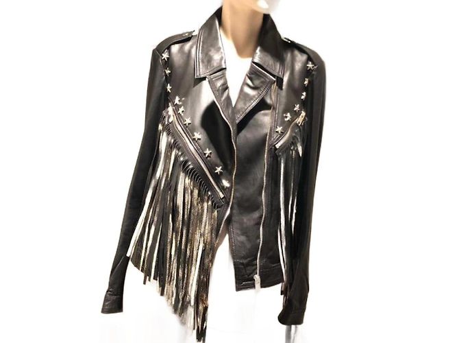 BDBA Lederjacke Schwarz mit goldenen Fransen