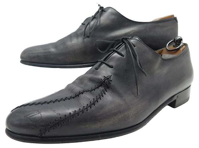 CHAUSSURES BERLUTI RICHELIEU ALESSANDRO ONE CUT SCRITTO 11.5 45.5 SHOES Cuir Gris  ref.915792