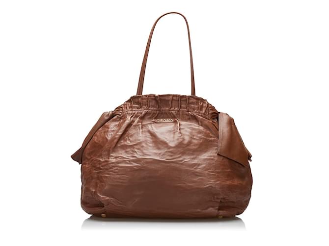 Prada Nappa Bow Bag Brown Leather Pony-style calfskin  ref.915859