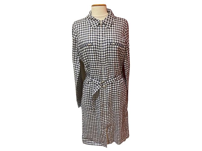 Agnès b. Agnès b Gingham Leinenkleid Blau Weiß Marineblau