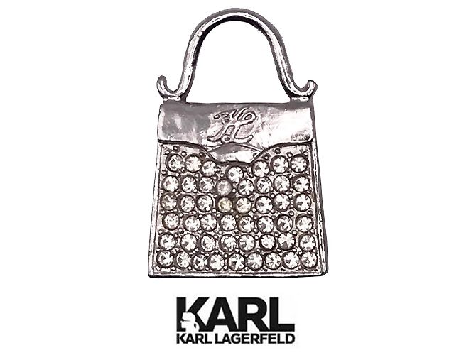 Spilla e strass per borsa vintage in argento Karl Lagerfeld