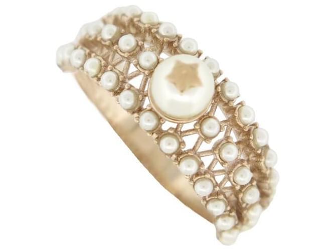 NEW CHRISTIAN DIOR PEARL RING 52 M METAL GOLD NEW PEARLS GOLD STEEL RING Golden  ref.916025