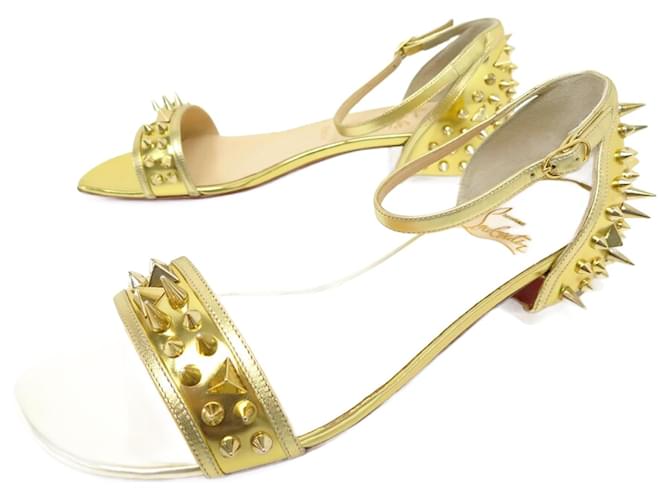 NEW SHOES CHRISTIAN LOUBOUTIN DRUIDE SPIKE SANDALS 38.5 LEATHER SHOES Golden  ref.916140