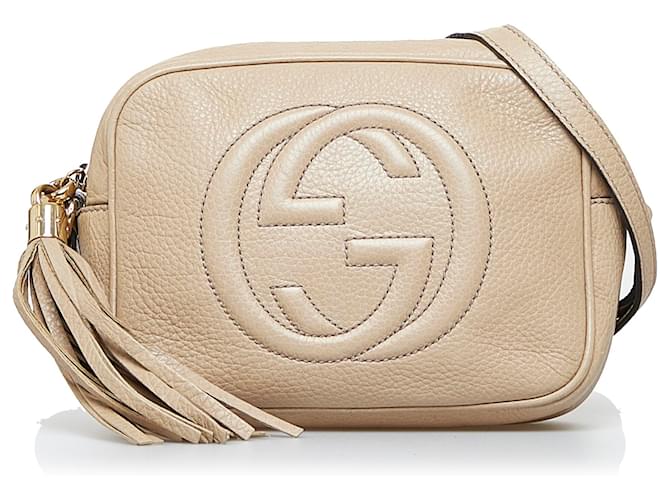 Gucci Small Soho Disco Crossbody Bag Beige Pebbled Leather