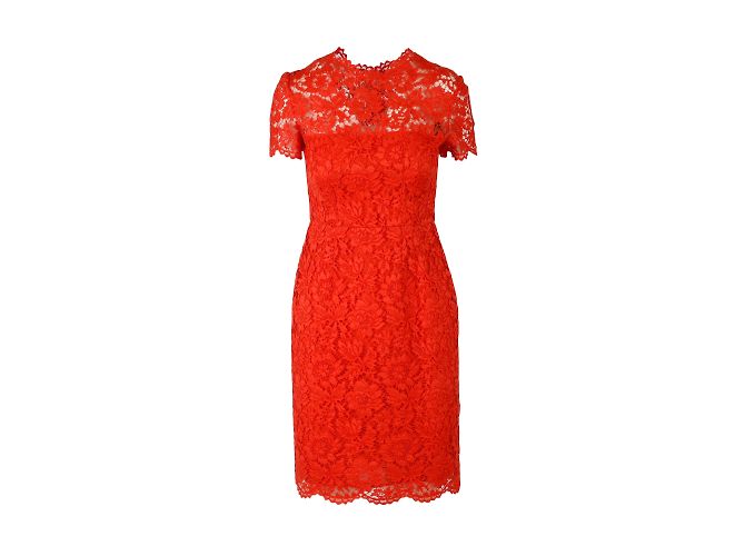 Valentino Lace Midi Dress Red