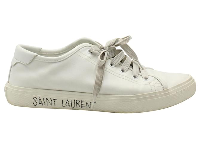 Tênis Saint Laurent Malibu desgastado em couro branco  ref.917552