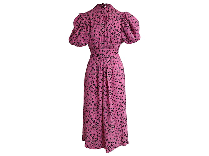 Autre Marque Rotate Puffed Sleeve Midi Noon Dress in Pink Floral Printed Viscose Cellulose fibre  ref.917567
