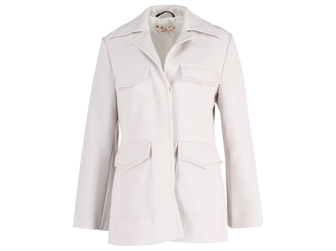 Marni Spread Collar Flap Pocket Jacket in Off White Wool Polyester Blend Cream  ref.917569