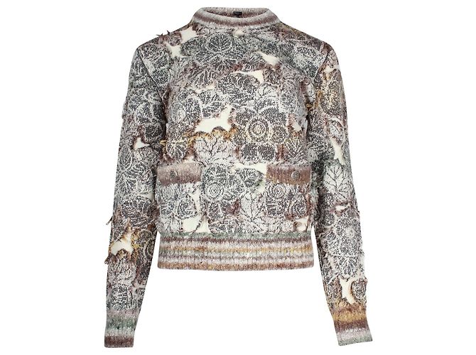 Chanel Blumen-Jacquard-Pullover aus mehrfarbiger Wolle Mehrfarben