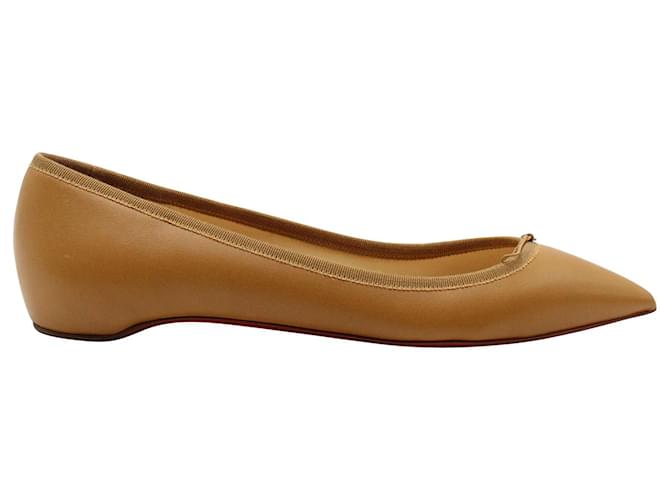 Christian Louboutin Solasofia Pointed Toe Flats in Brown Nappa Leather  ref.917573