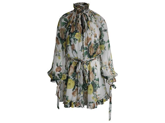 Zimmermann Zippy Tie-Neck Floral Romper in Multicolor Viscose
