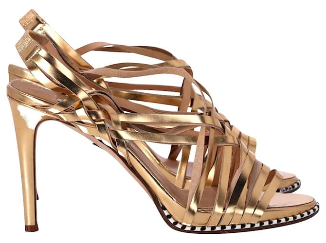 Diane von Furstenberg Strappy Open Toe Sandals in Gold Leather Golden  ref.917617