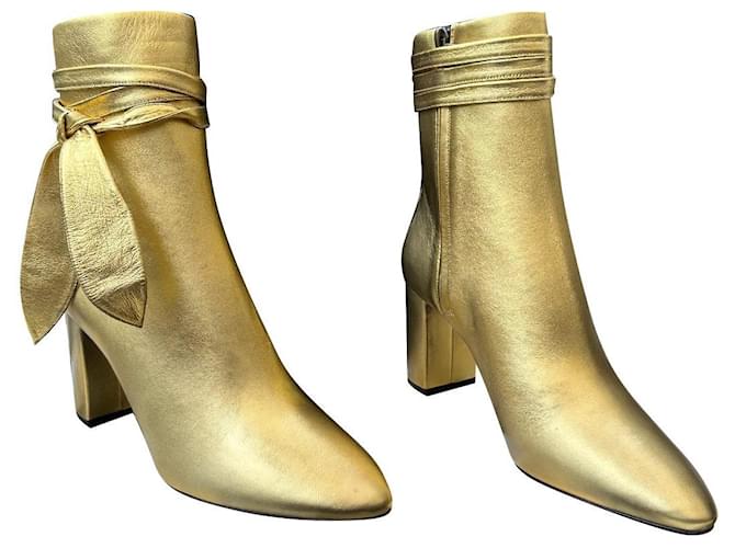 Saint Laurent Ankle Boots Golden Leather  ref.917641