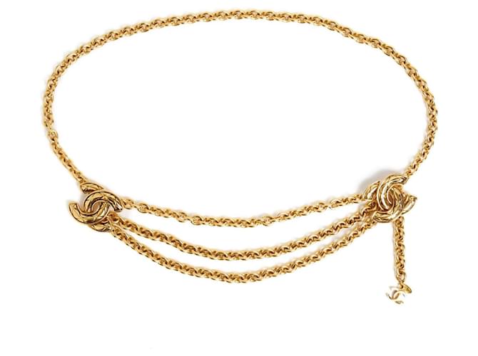 Vintage Chanel Gold Plated Triple Chain CC Necklace
