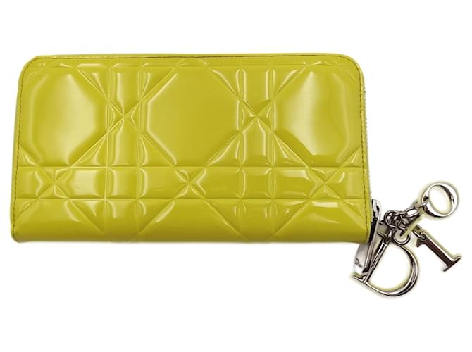 Christian Dior Lady Dior wallet in yellow patent leather  ref.917826