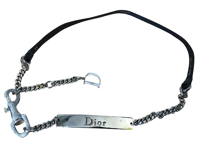 Dior Cinturones Negro Plata Charol Cadena  ref.917876