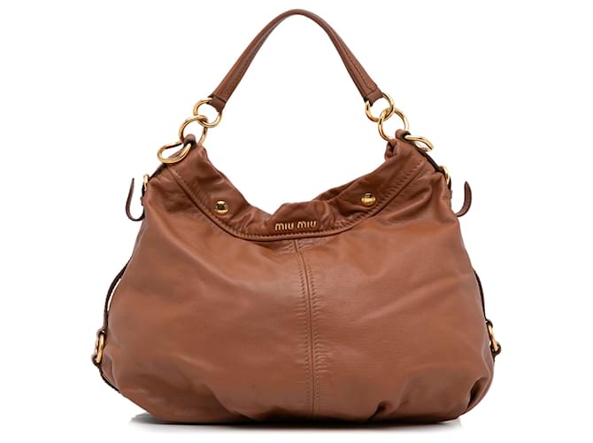 Miu Miu Matelasse Leather Coffer Handbag Brown Pony-style calfskin